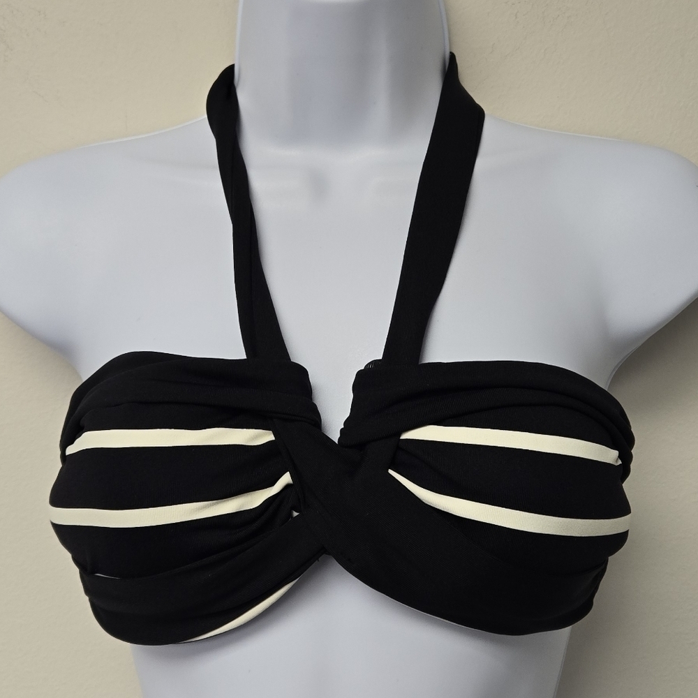 Liz Claiborne V Wire stripe bikini top black white 6
